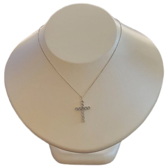 Sterling Silver Created Aquamarine Cross Necklace March Birthstone 18"+2" NWT - Picture 6 of 10